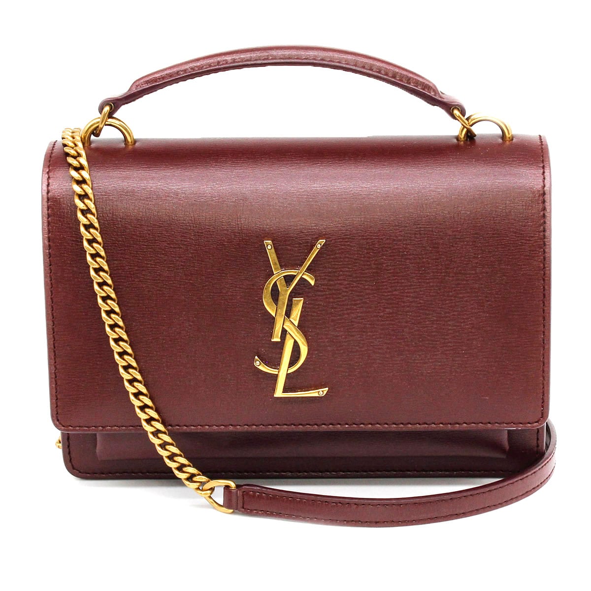 ysl sunset bag in maroon with gold chain
