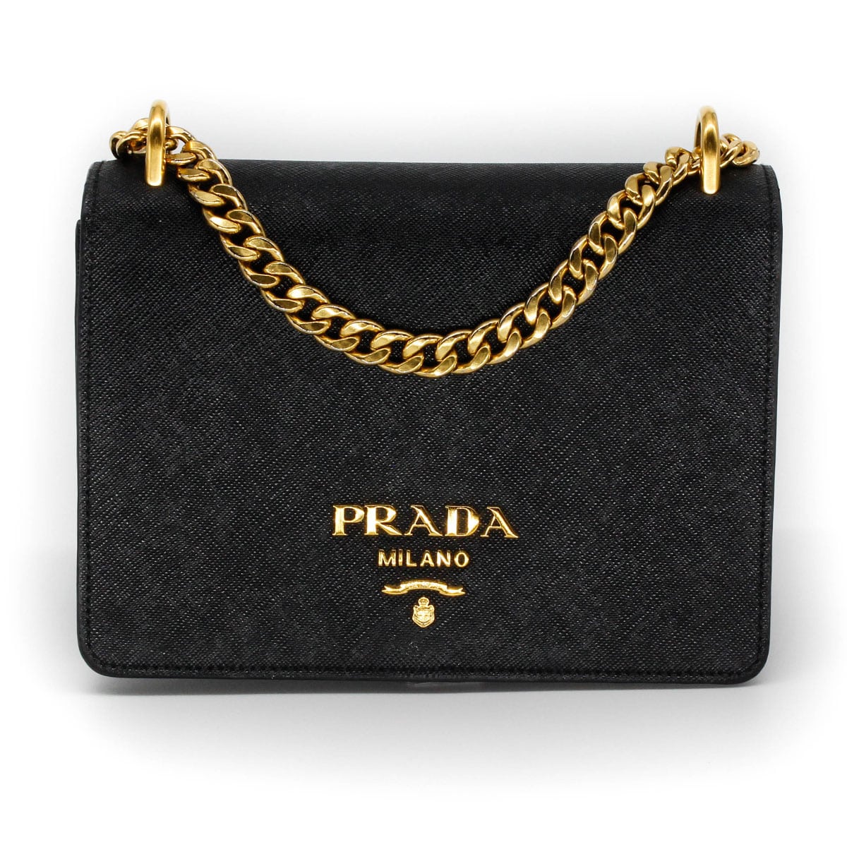 Prada Flap Chain Shoulder Bag Saffiano Leather Black