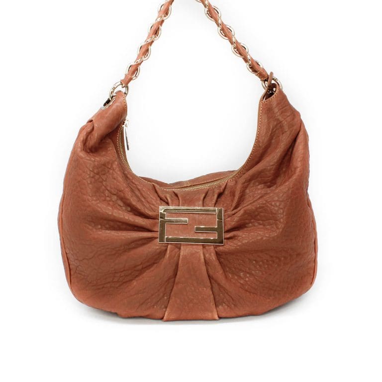 Fendi Brown Leather Mia Hobo Large Shoulder Bag