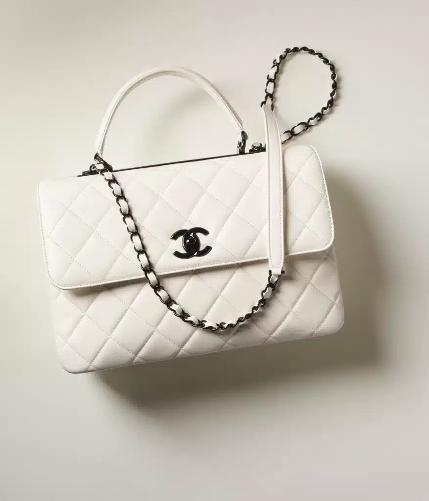 white chanel bag trendy cc with black hardware